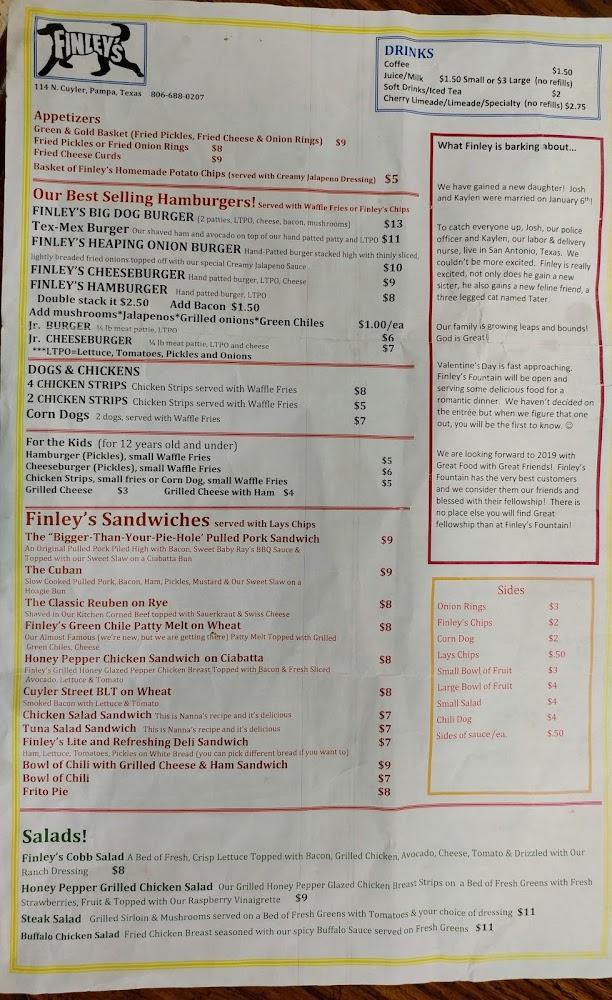 Finley’s Fountain Menu image 1